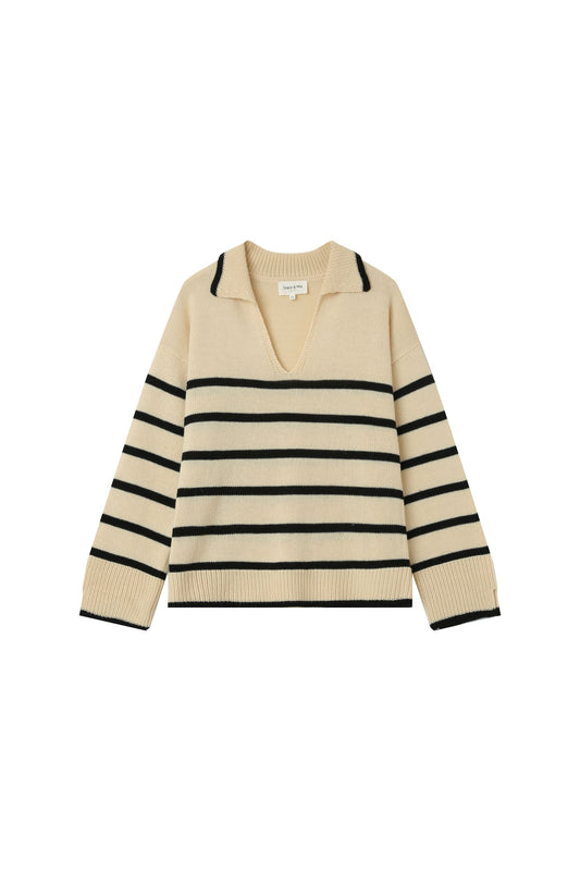 Gavroche Jumper in Black and Cream Stripe