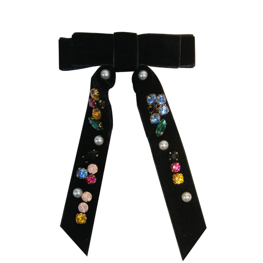 Jewelled Black Velvet Bow