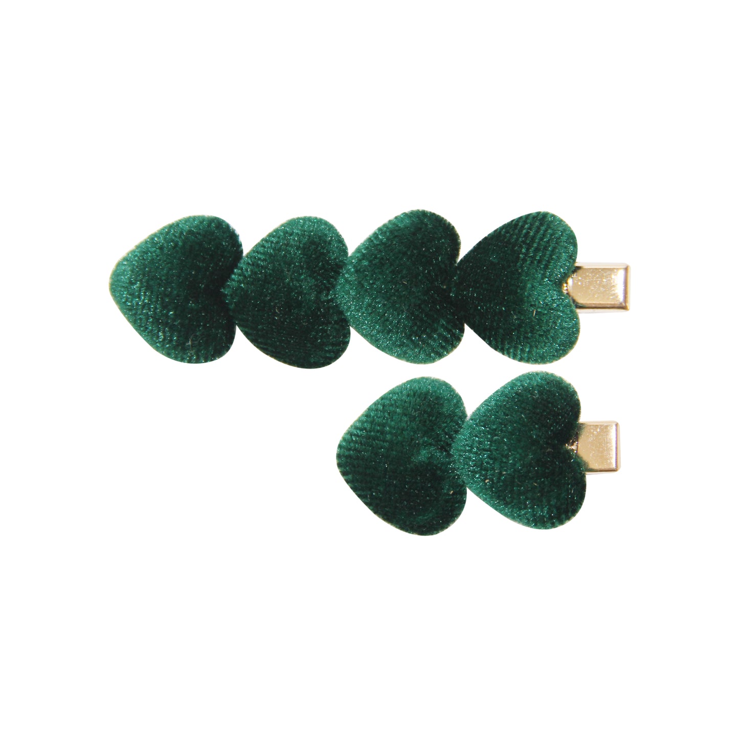 Green Velvet Heart Hair Clips