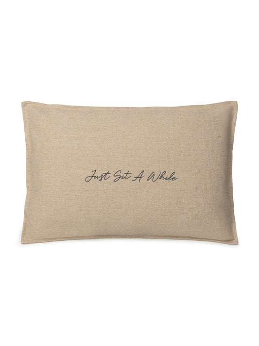 Oblong Cushion in Ramie Natural Cotton with Embroidered Script